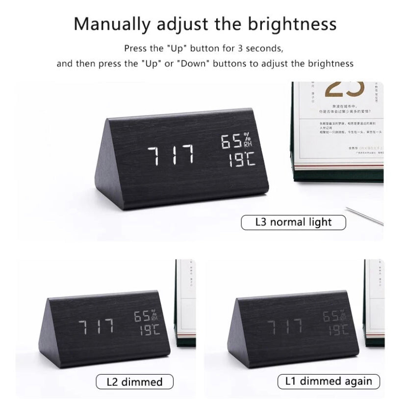 LED Wooden alarm clock